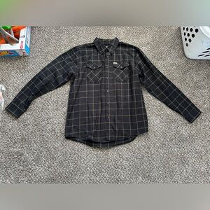 Dixxon Men’s Flannel Black & Gold STAY GOLD Long Sleeve Pearl Buttons Sz L